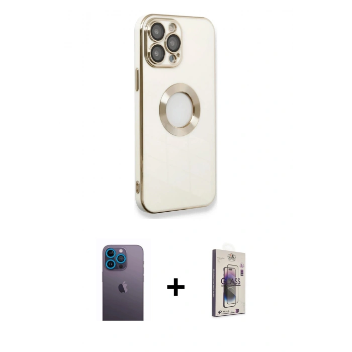 MARSİLYAN™- iPhone 13 Pro Max Kılıf İz Form Serisi - Siyah Bilvis 3D Cam Ekran Koruyucu + Neon Fosforlu Kamera Lens - MI