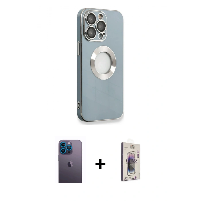 MARSİLYAN™- iPhone 13 Pro Max Kılıf İz Form Serisi - Siyah Bilvis 3D Cam Ekran Koruyucu + Neon Fosforlu Kamera Lens - MI