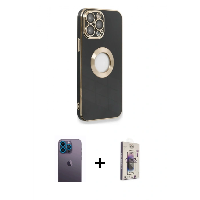 MARSİLYAN™- iPhone 13 Pro Max Kılıf İz Form Serisi - Siyah Bilvis 3D Cam Ekran Koruyucu + Neon Fosforlu Kamera Lens - MI