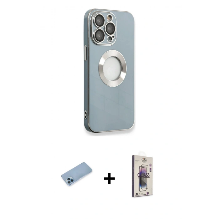 MARSİLYAN™- iPhone 13 Pro Max Kılıf İz Form Serisi - Siyah Bilvis 3D Cam Ekran Koruyucu + Mavi Shine Kamera Lens Koruma Cam