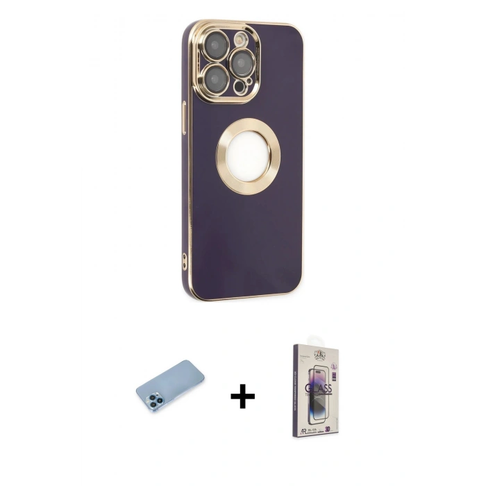 MARSİLYAN™- iPhone 13 Pro Max Kılıf İz Form Serisi - Siyah Bilvis 3D Cam Ekran Koruyucu + Mavi Shine Kamera Lens Koruma Cam