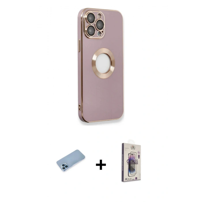 MARSİLYAN™- iPhone 13 Pro Max Kılıf İz Form Serisi - Siyah Bilvis 3D Cam Ekran Koruyucu + Mavi Shine Kamera Lens Koruma Cam