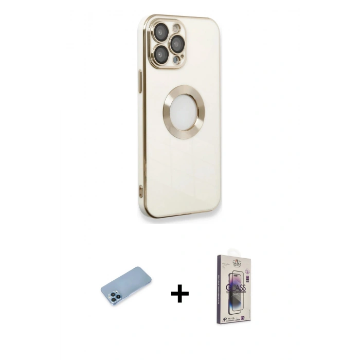 MARSİLYAN™- iPhone 13 Pro Max Kılıf İz Form Serisi - Siyah Bilvis 3D Cam Ekran Koruyucu + Mavi Shine Kamera Lens Koruma Cam