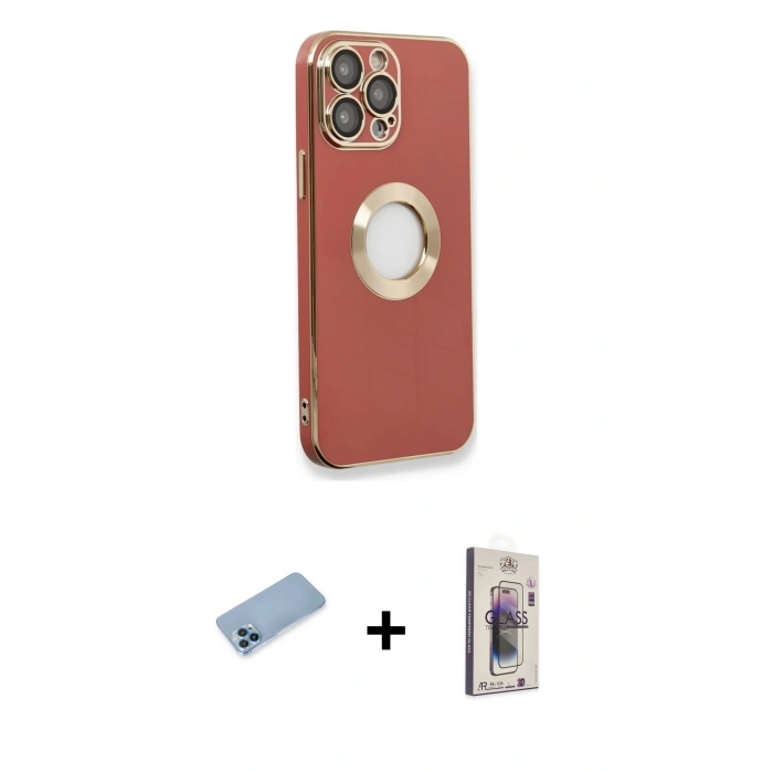 MARSİLYAN™- iPhone 13 Pro Max Kılıf İz Form Serisi - Siyah Bilvis 3D Cam Ekran Koruyucu + Mavi Shine Kamera Lens Koruma Cam