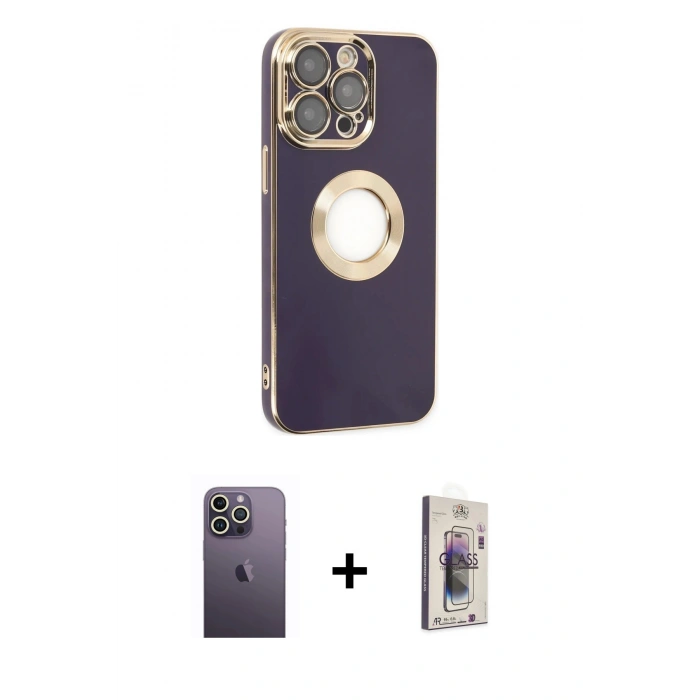 MARSİLYAN™- iPhone 13 Pro Max Kılıf İz Form Serisi - Siyah Bilvis 3D Cam Ekran Koruyucu + Neon Fosforlu Kamera Lens - BZ