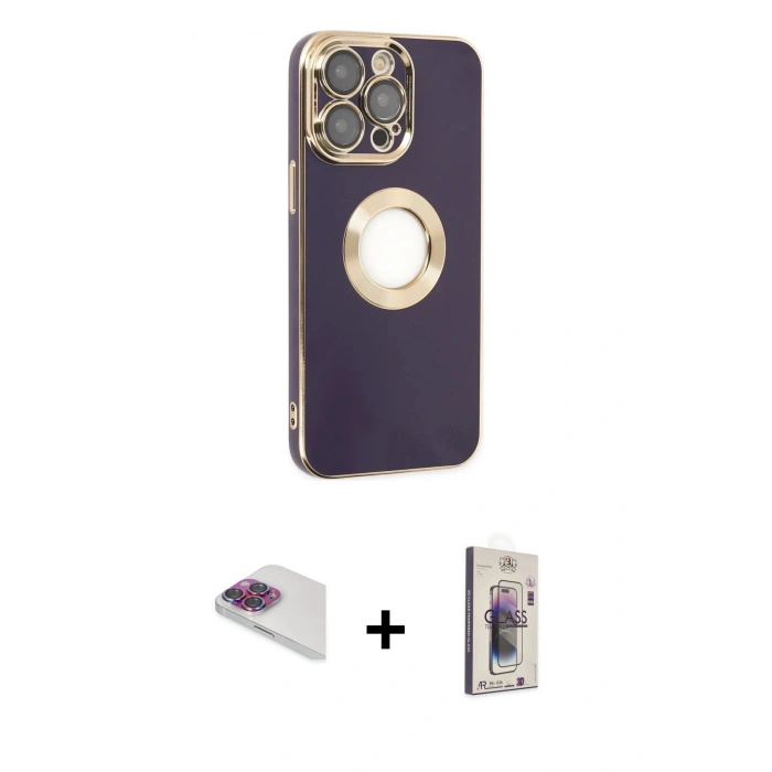 MARSİLYAN™- iPhone 13 Pro Max Kılıf İz Form Serisi - Siyah Bilvis 3D Cam Ekran Koruyucu + Pers Alüminyum Kamera Lens - GI