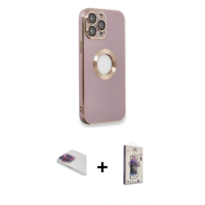 MARSİLYAN™- iPhone 13 Pro Max Kılıf İz Form Serisi - Siyah Bilvis 3D Cam Ekran Koruyucu + Pers Alüminyum Kamera Lens - GI