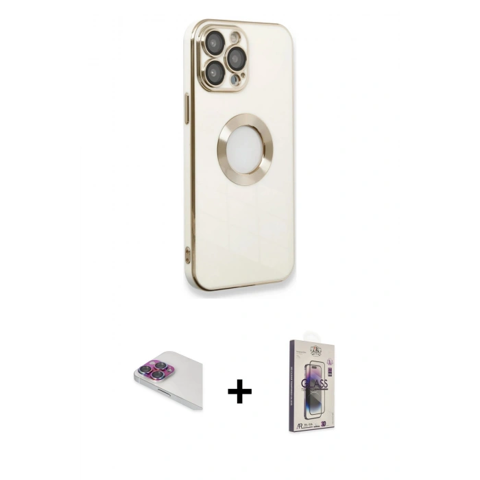 MARSİLYAN™- iPhone 13 Pro Max Kılıf İz Form Serisi - Siyah Bilvis 3D Cam Ekran Koruyucu + Pers Alüminyum Kamera Lens - GI