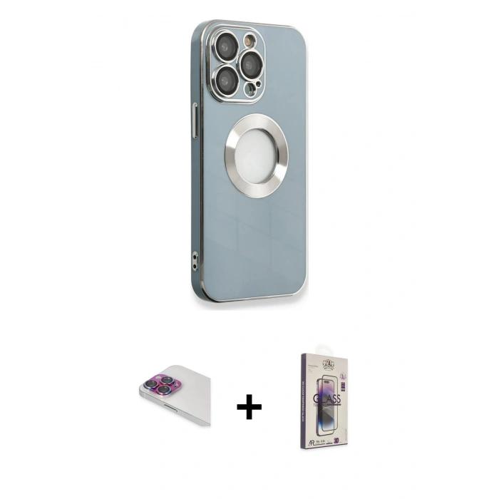 MARSİLYAN™- iPhone 13 Pro Max Kılıf İz Form Serisi - Siyah Bilvis 3D Cam Ekran Koruyucu + Pers Alüminyum Kamera Lens - GI