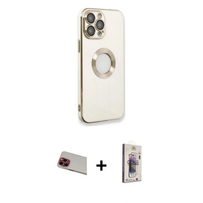 MARSİLYAN™- iPhone 13 Pro Max Kılıf İz Form Serisi - Siyah Bilvis 3D Cam Ekran Koruyucu + Rainbow Kamera Lens Koruma Cam - KI