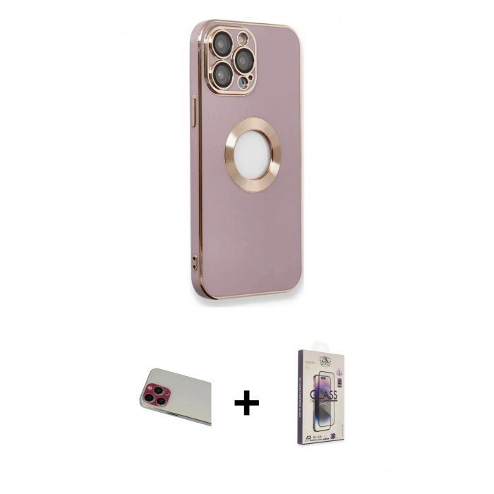 MARSİLYAN™- iPhone 13 Pro Max Kılıf İz Form Serisi - Siyah Bilvis 3D Cam Ekran Koruyucu + Rainbow Kamera Lens Koruma Cam - KI