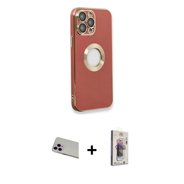 MARSİLYAN™- iPhone 13 Pro Max Kılıf İz Form Serisi - Siyah Bilvis 3D Cam Ekran Koruyucu + Rainbow Kamera Lens Koruma Cam - MR