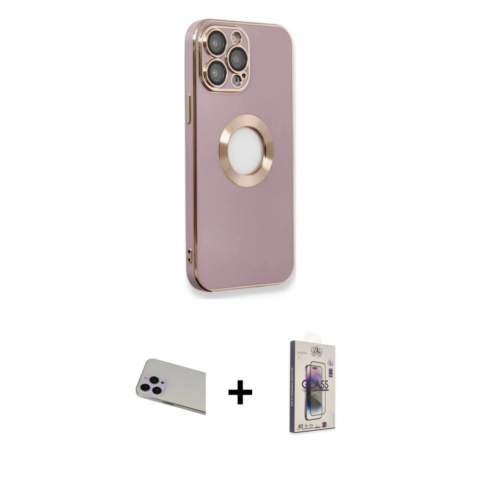 MARSİLYAN™- iPhone 13 Pro Max Kılıf İz Form Serisi - Siyah Bilvis 3D Cam Ekran Koruyucu + Rainbow Kamera Lens Koruma Cam - MR