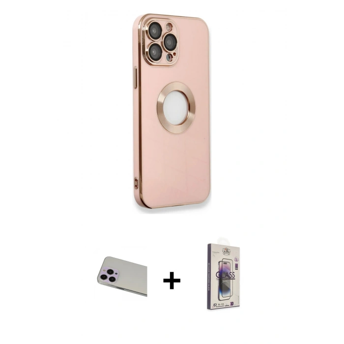 MARSİLYAN™- iPhone 13 Pro Max Kılıf İz Form Serisi - Siyah Bilvis 3D Cam Ekran Koruyucu + Rainbow Kamera Lens Koruma Cam - MR