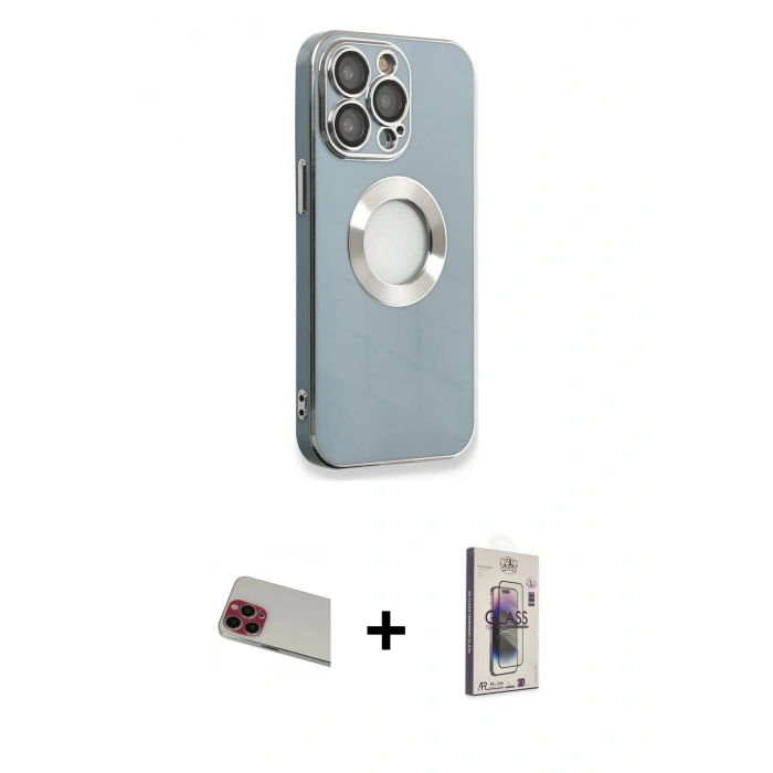 MARSİLYAN™- iPhone 13 Pro Max Kılıf İz Form Serisi - Siyah Bilvis 3D Cam Ekran Koruyucu + Rainbow Kamera Lens Koruma Cam - KI