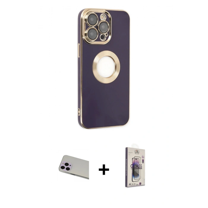 MARSİLYAN™- iPhone 13 Pro Max Kılıf İz Form Serisi - Siyah Bilvis 3D Cam Ekran Koruyucu + Rainbow Kamera Lens Koruma Cam - MR