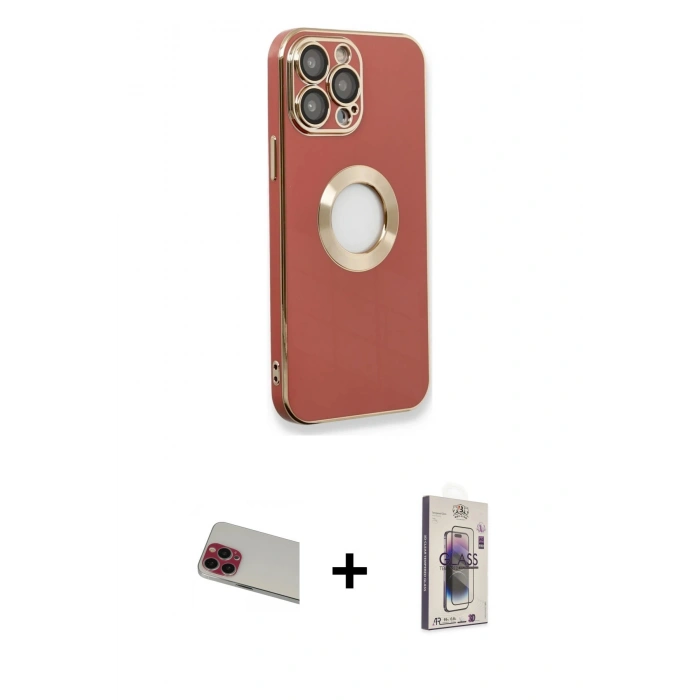 MARSİLYAN™- iPhone 13 Pro Max Kılıf İz Form Serisi - Siyah Bilvis 3D Cam Ekran Koruyucu + Rainbow Kamera Lens Koruma Cam - KI