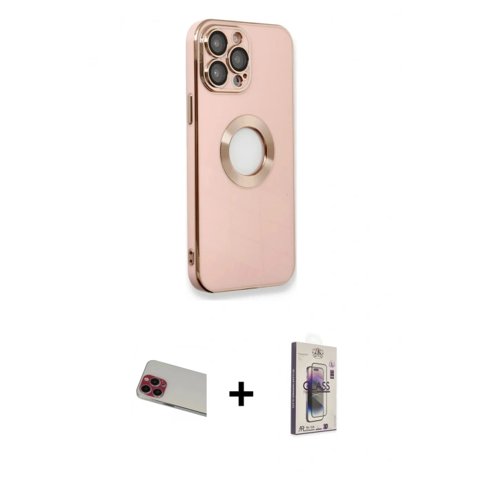 MARSİLYAN™- iPhone 13 Pro Max Kılıf İz Form Serisi - Siyah Bilvis 3D Cam Ekran Koruyucu + Rainbow Kamera Lens Koruma Cam - KI