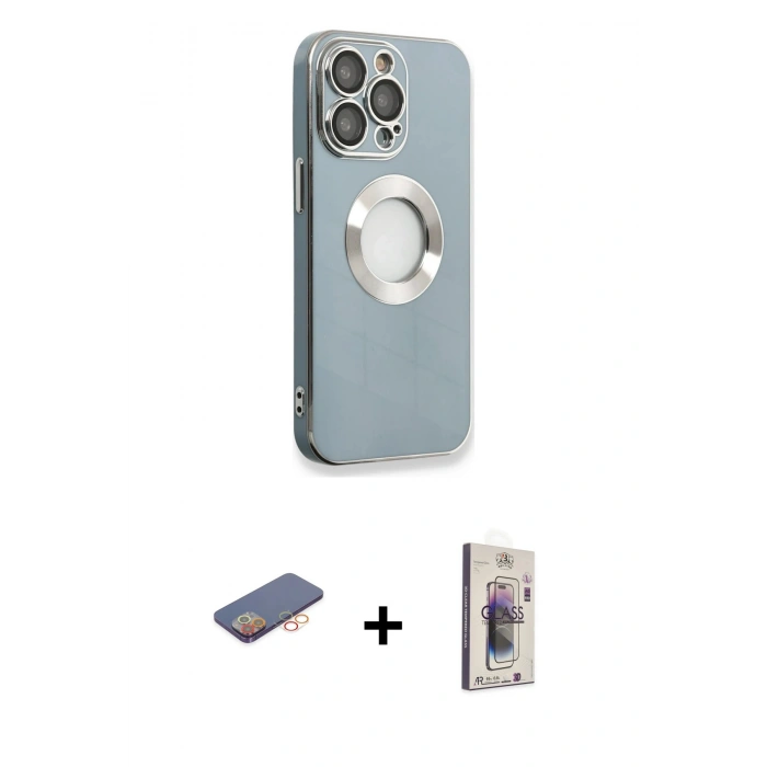 MARSİLYAN™- iPhone 13 Pro Max Kılıf İz Form Serisi - Siyah Bilvis 3D Cam Ekran Koruyucu + Renkli Kamera Lens Koruma Cam - TU