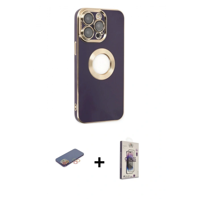 MARSİLYAN™- iPhone 13 Pro Max Kılıf İz Form Serisi - Siyah Bilvis 3D Cam Ekran Koruyucu + Renkli Kamera Lens Koruma Cam - TU