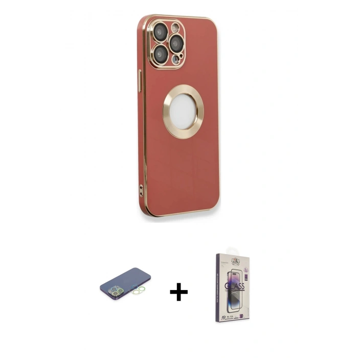 MARSİLYAN™- iPhone 13 Pro Max Kılıf İz Form Serisi - Siyah Bilvis 3D Cam Ekran Koruyucu + Renkli Kamera Lens Koruma Cam - YL