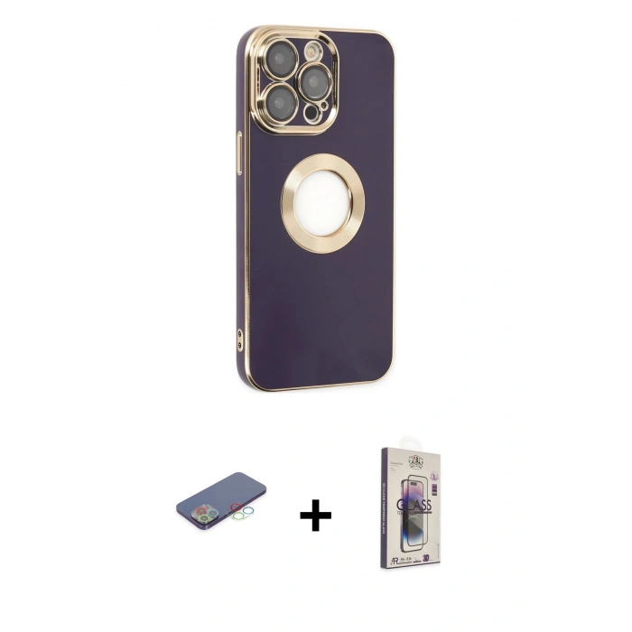 MARSİLYAN™- iPhone 13 Pro Max Kılıf İz Form Serisi - Siyah Bilvis 3D Cam Ekran Koruyucu + Renkli Kamera Lens Koruma Cam - MI