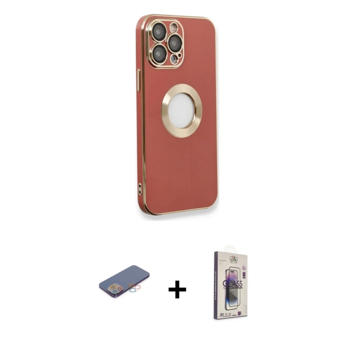 MARSİLYAN™- iPhone 13 Pro Max Kılıf İz Form Serisi - Siyah Bilvis 3D Cam Ekran Koruyucu + Renkli Kamera Lens Koruma Cam - PE