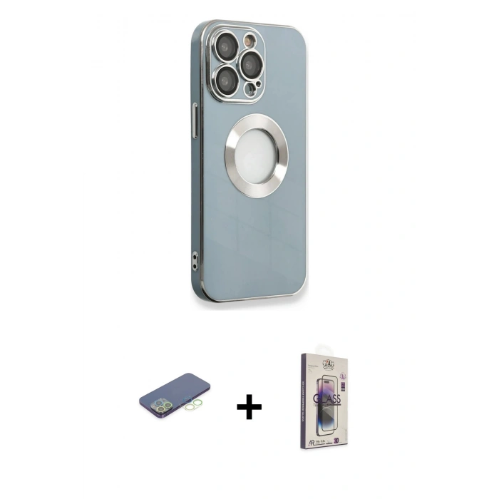 MARSİLYAN™- iPhone 13 Pro Max Kılıf İz Form Serisi - Siyah Bilvis 3D Cam Ekran Koruyucu + Renkli Kamera Lens Koruma Cam - YL