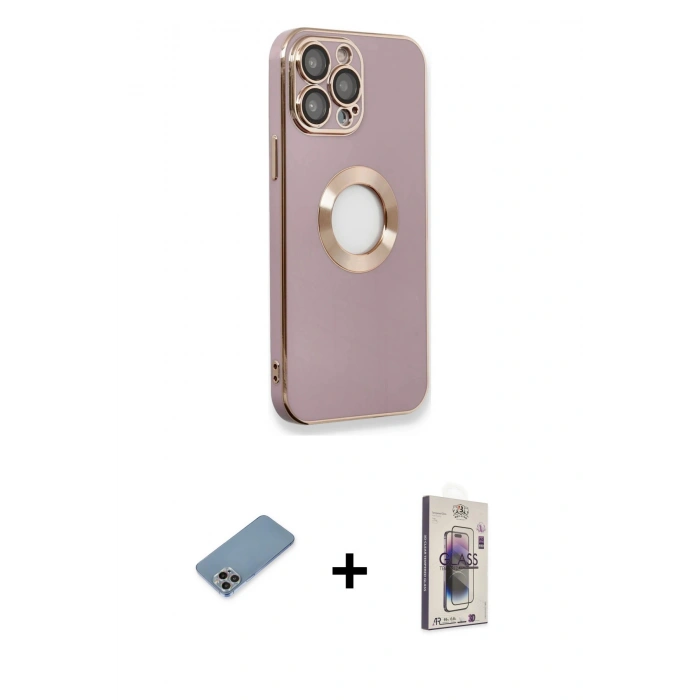 MARSİLYAN™- iPhone 13 Pro Max Kılıf İz Form Serisi - Siyah Bilvis 3D Cam Ekran Koruyucu + Shine Kamera Lens Koruma Cam - GI