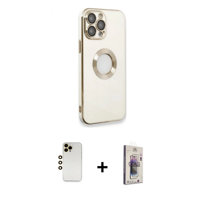 MARSİLYAN™- iPhone 13 Pro Max Kılıf İz Form Serisi - Siyah Bilvis 3D Cam Ekran Koruyucu + Shine Kamera Lens - GD