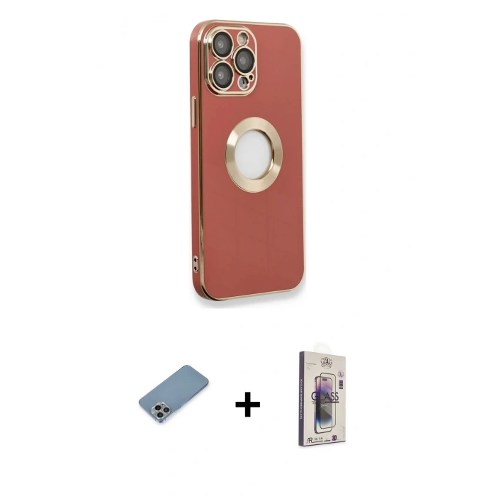 MARSİLYAN™- iPhone 13 Pro Max Kılıf İz Form Serisi - Siyah Bilvis 3D Cam Ekran Koruyucu + Shine Kamera Lens Koruma Cam - GI