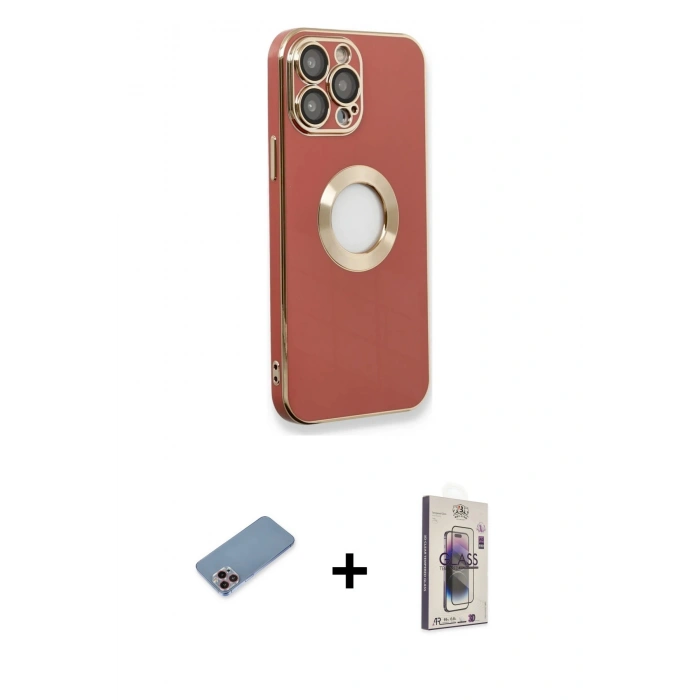 MARSİLYAN™- iPhone 13 Pro Max Kılıf İz Form Serisi - Siyah Bilvis 3D Cam Ekran Koruyucu + Shine Kamera Lens Koruma Cam - PE