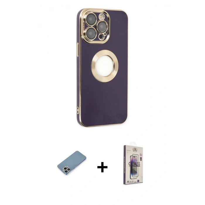 MARSİLYAN™- iPhone 13 Pro Max Kılıf İz Form Serisi - Siyah Bilvis 3D Cam Ekran Koruyucu + Shine Kamera Lens Koruma Cam - GI