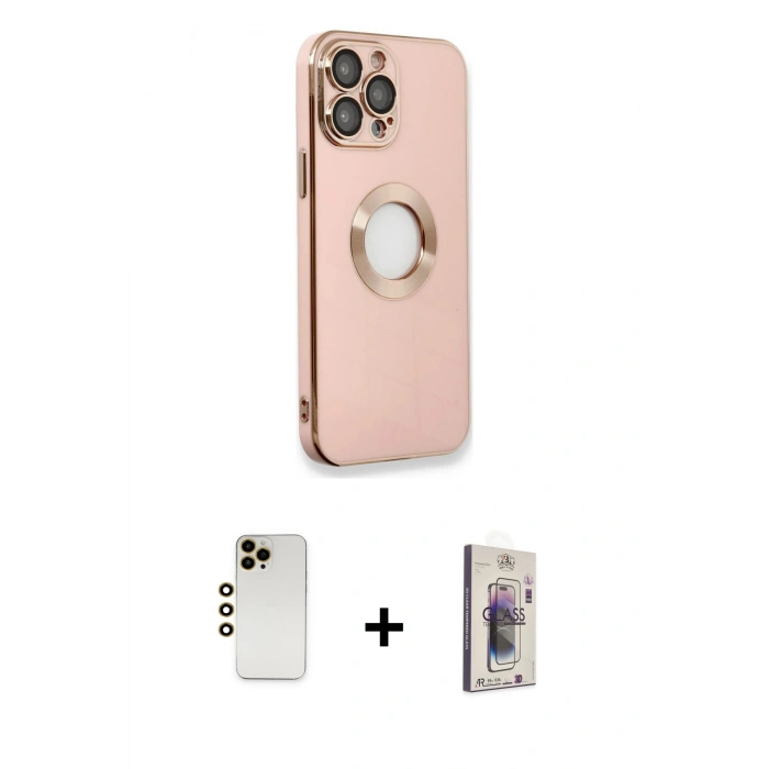 MARSİLYAN™- iPhone 13 Pro Max Kılıf İz Form Serisi - Siyah Bilvis 3D Cam Ekran Koruyucu + Shine Kamera Lens - GD