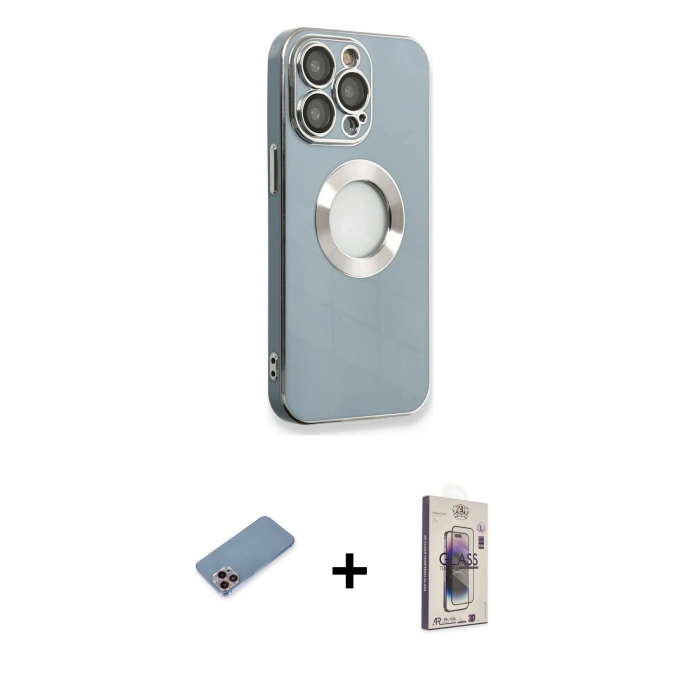 MARSİLYAN™- iPhone 13 Pro Max Kılıf İz Form Serisi - Siyah Bilvis 3D Cam Ekran Koruyucu + Shine Kamera Lens Koruma Cam - PE