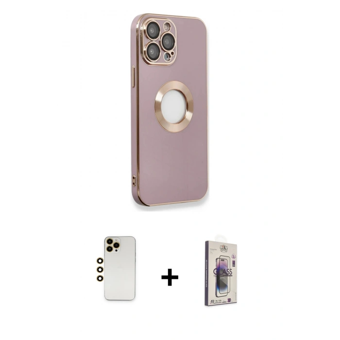 MARSİLYAN™- iPhone 13 Pro Max Kılıf İz Form Serisi - Siyah Bilvis 3D Cam Ekran Koruyucu + Shine Kamera Lens - GD