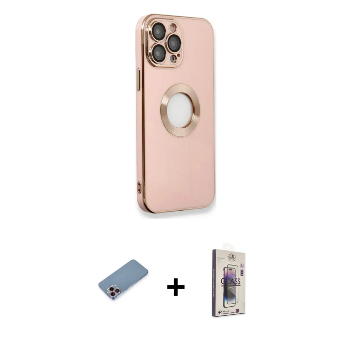 MARSİLYAN™- iPhone 13 Pro Max Kılıf İz Form Serisi - Siyah Bilvis 3D Cam Ekran Koruyucu + Shine Kamera Lens Koruma Cam - PE