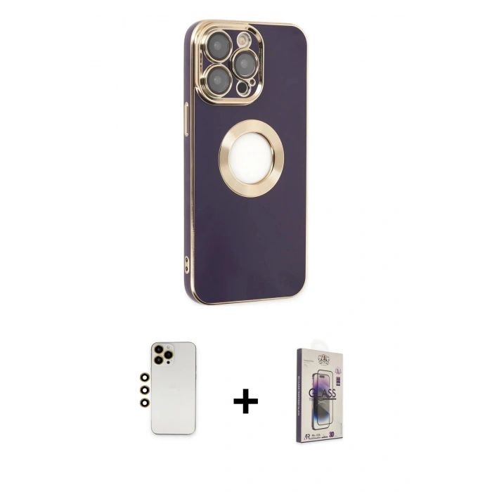 MARSİLYAN™- iPhone 13 Pro Max Kılıf İz Form Serisi - Siyah Bilvis 3D Cam Ekran Koruyucu + Shine Kamera Lens - GD