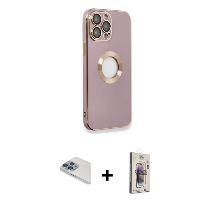 MARSİLYAN™- iPhone 13 Pro Max Kılıf İz Form Serisi - Siyah Bilvis 3D Cam Ekran Koruyucu + Pers Alüminyum Kamera Lens - SABE