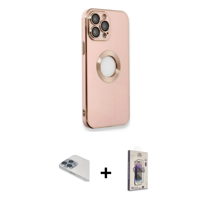 MARSİLYAN™- iPhone 13 Pro Max Kılıf İz Form Serisi - Siyah Bilvis 3D Cam Ekran Koruyucu + Pers Alüminyum Kamera Lens - SABE