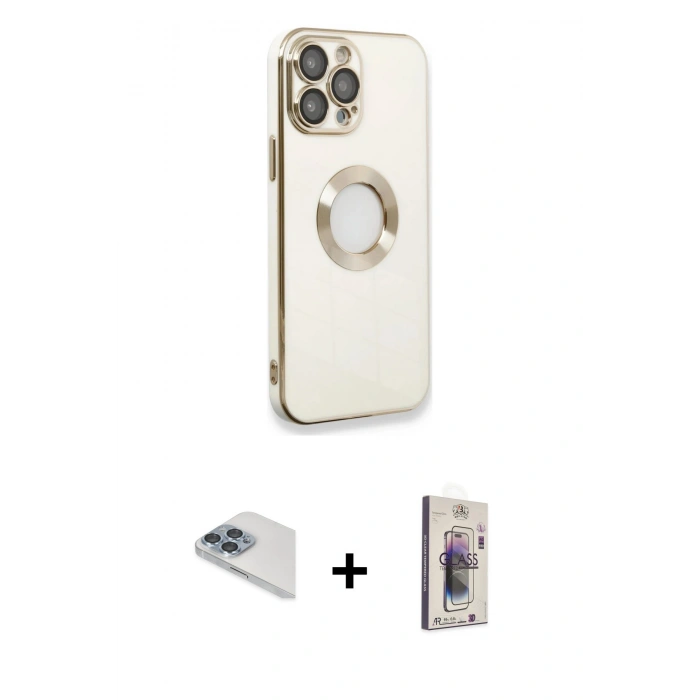 MARSİLYAN™- iPhone 13 Pro Max Kılıf İz Form Serisi - Siyah Bilvis 3D Cam Ekran Koruyucu + Pers Alüminyum Kamera Lens - SABE