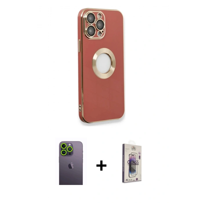 MARSİLYAN™- iPhone 13 Pro Max Kılıf İz Form Serisi - Siyah Bilvis 3D Cam Ekran Koruyucu + Neon Fosforlu Kamera Lens - YL