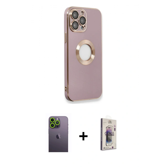 MARSİLYAN™- iPhone 13 Pro Max Kılıf İz Form Serisi - Siyah Bilvis 3D Cam Ekran Koruyucu + Neon Fosforlu Kamera Lens - YL