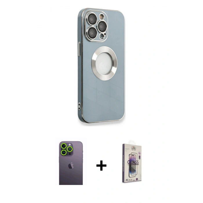 MARSİLYAN™- iPhone 13 Pro Max Kılıf İz Form Serisi - Siyah Bilvis 3D Cam Ekran Koruyucu + Neon Fosforlu Kamera Lens - YL