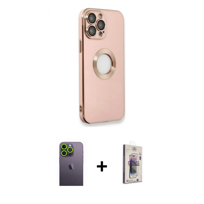 MARSİLYAN™- iPhone 13 Pro Max Kılıf İz Form Serisi - Siyah Bilvis 3D Cam Ekran Koruyucu + Neon Fosforlu Kamera Lens - YL