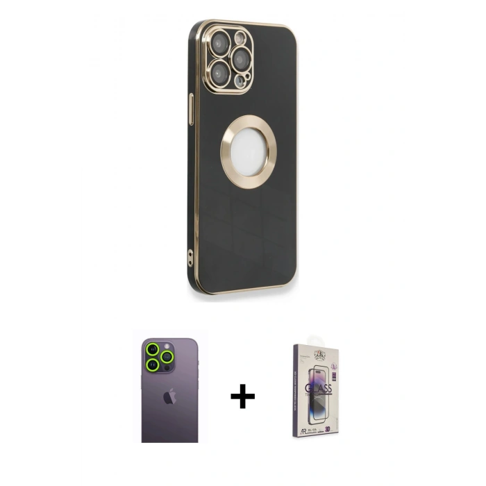 MARSİLYAN™- iPhone 13 Pro Max Kılıf İz Form Serisi - Siyah Bilvis 3D Cam Ekran Koruyucu + Neon Fosforlu Kamera Lens - YL