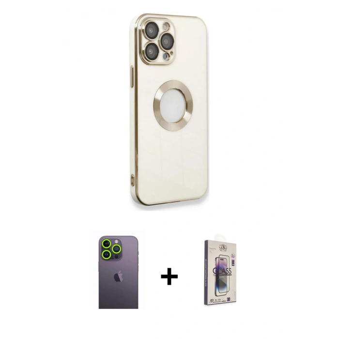 MARSİLYAN™- iPhone 13 Pro Max Kılıf İz Form Serisi - Siyah Bilvis 3D Cam Ekran Koruyucu + Neon Fosforlu Kamera Lens - YL
