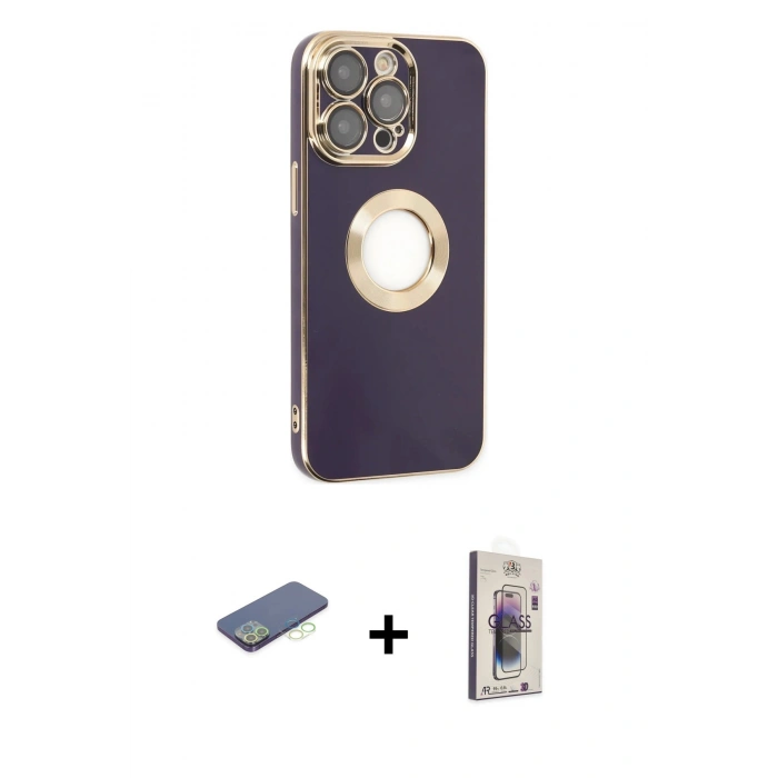 MARSİLYAN™- iPhone 13 Pro Max Kılıf İz Form Serisi - Siyah Bilvis 3D Cam Ekran Koruyucu + Yeşil Renkli Kamera Lens Koruma Cam