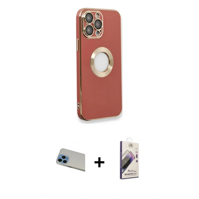 MARSİLYAN™- iPhone 13 Pro Max Kılıf İz Form Serisi - Siyah Bilvis 3D Mat Cam Ekran Koruyucu + Rainbow Kamera Lens Koruma Cam - MI