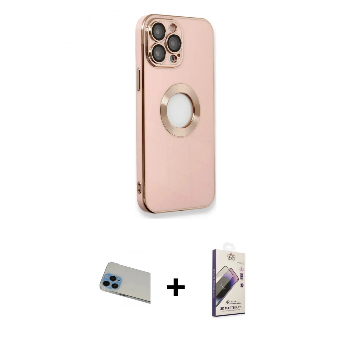 MARSİLYAN™- iPhone 13 Pro Max Kılıf İz Form Serisi - Siyah Bilvis 3D Mat Cam Ekran Koruyucu + Rainbow Kamera Lens Koruma Cam - MI